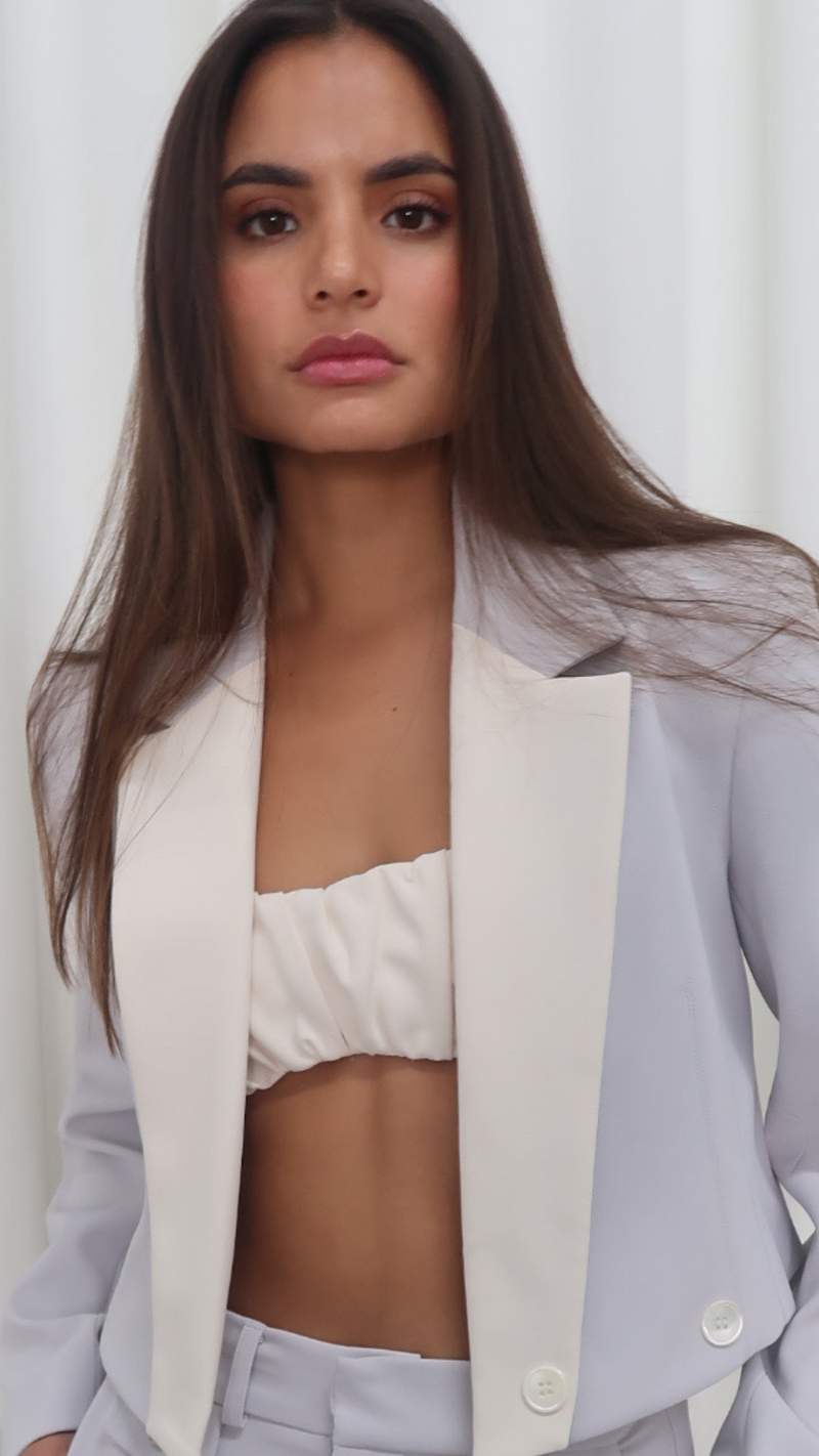 CARA CROPPED BLAZER SLATE / IVORY