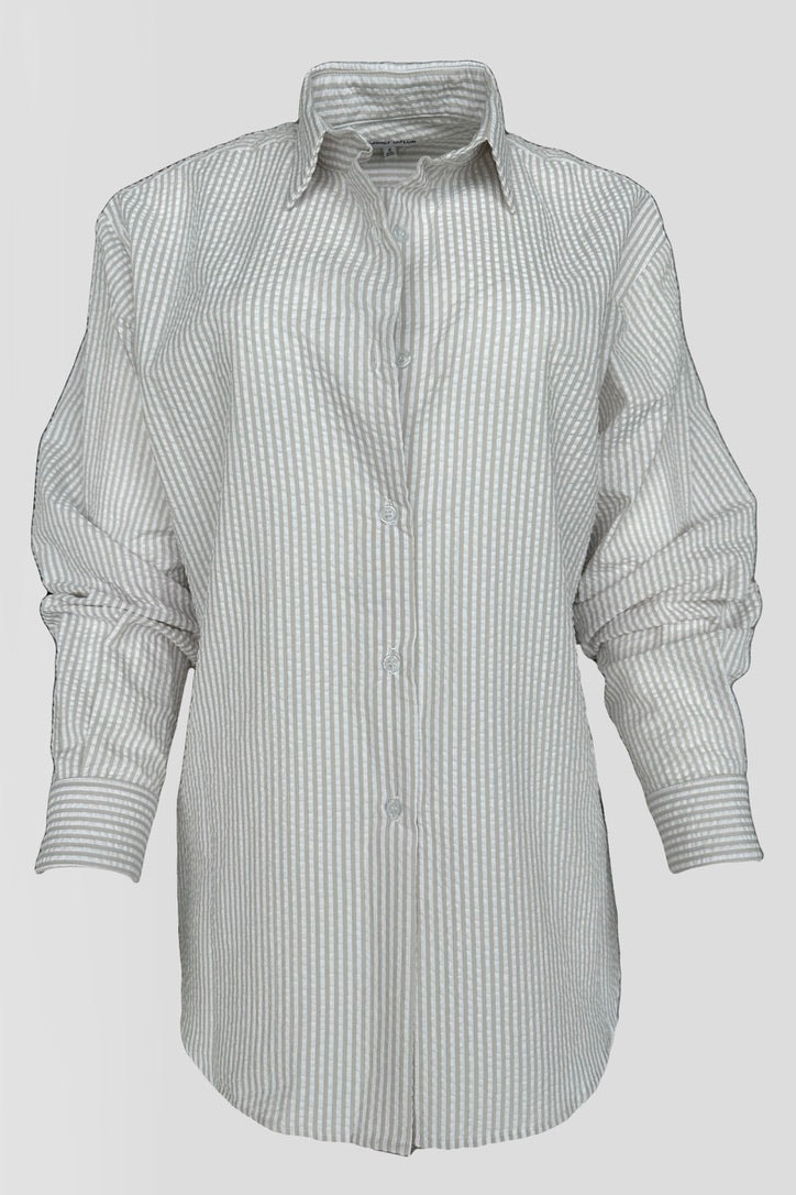 ASHLEY BUTTON DOWN SEERSUCKER SAND STRIPE
